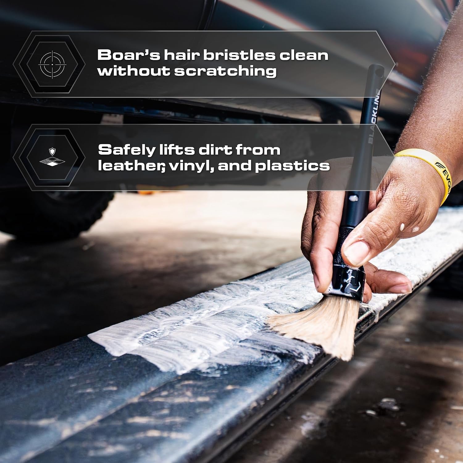 Car Detailing Brush Set, 2 Pack - Boars Hair Bristles, Interior