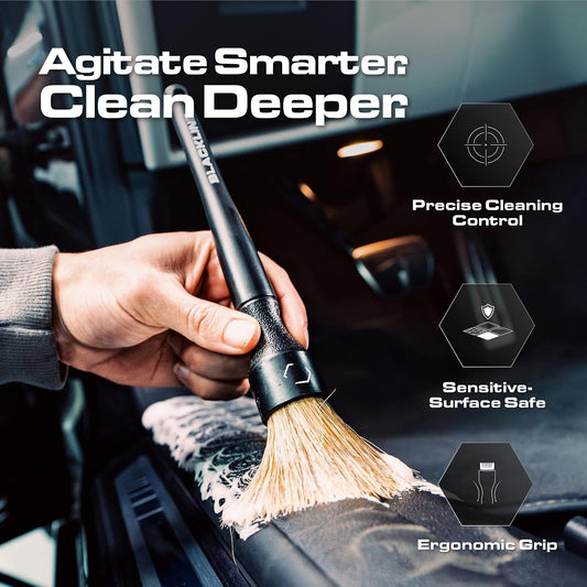 Car Detailing Brush Set, 2 Pack - Boars Hair Bristles, Interior